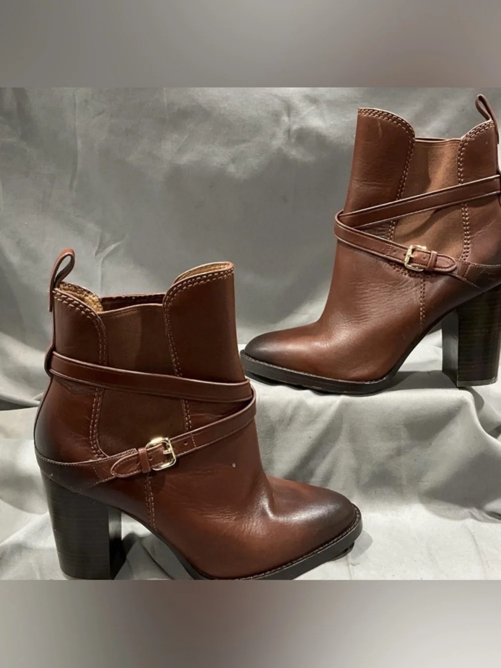 Coach, size 11, Brown Leather Ankle Boots w/ Wrap Strap Detail, EUC - Picture 5 of 8